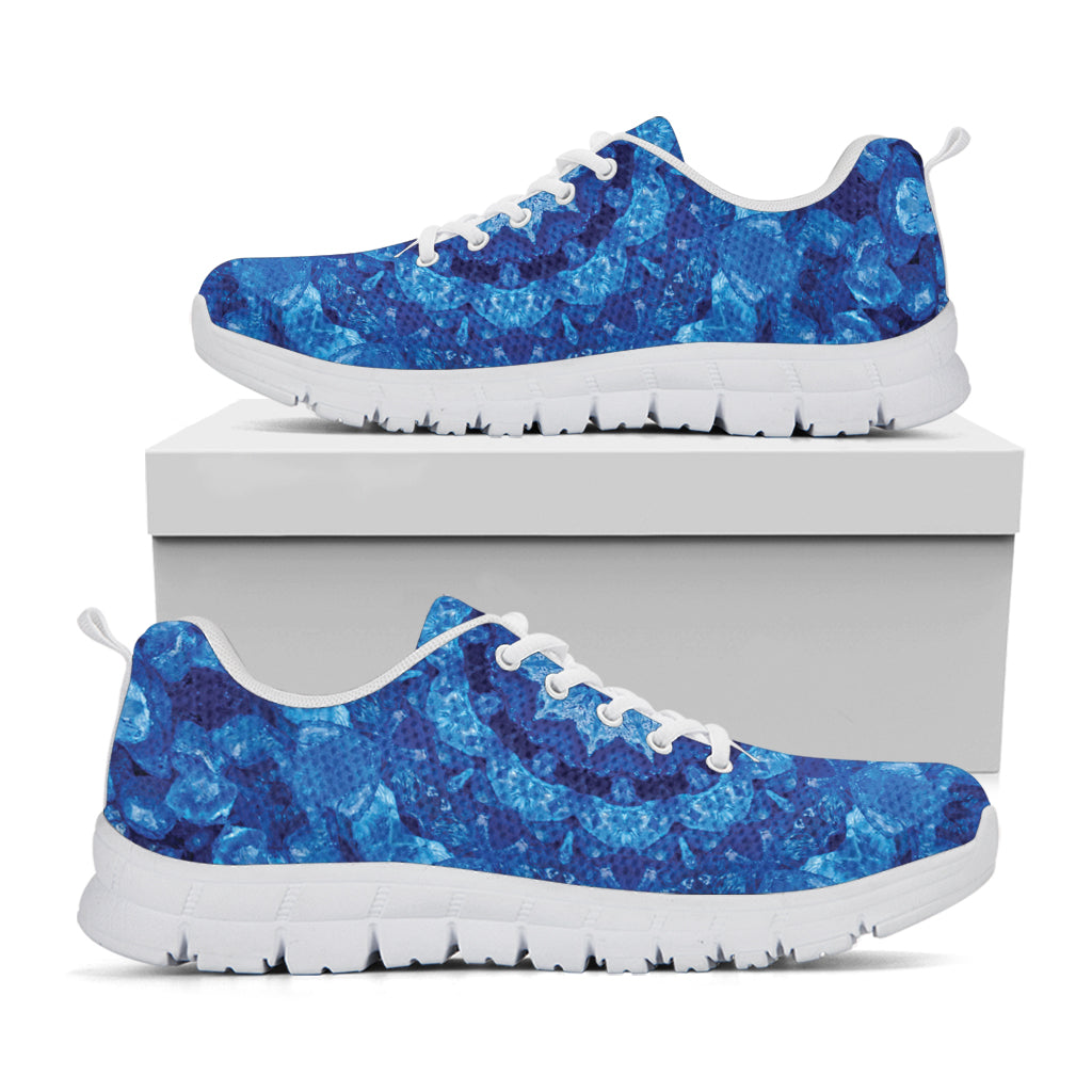 Blue Crystal Kaleidoscope Print White Sneakers