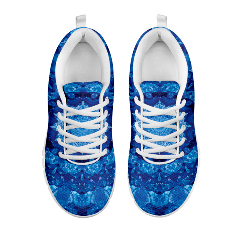 Blue Crystal Kaleidoscope Print White Sneakers