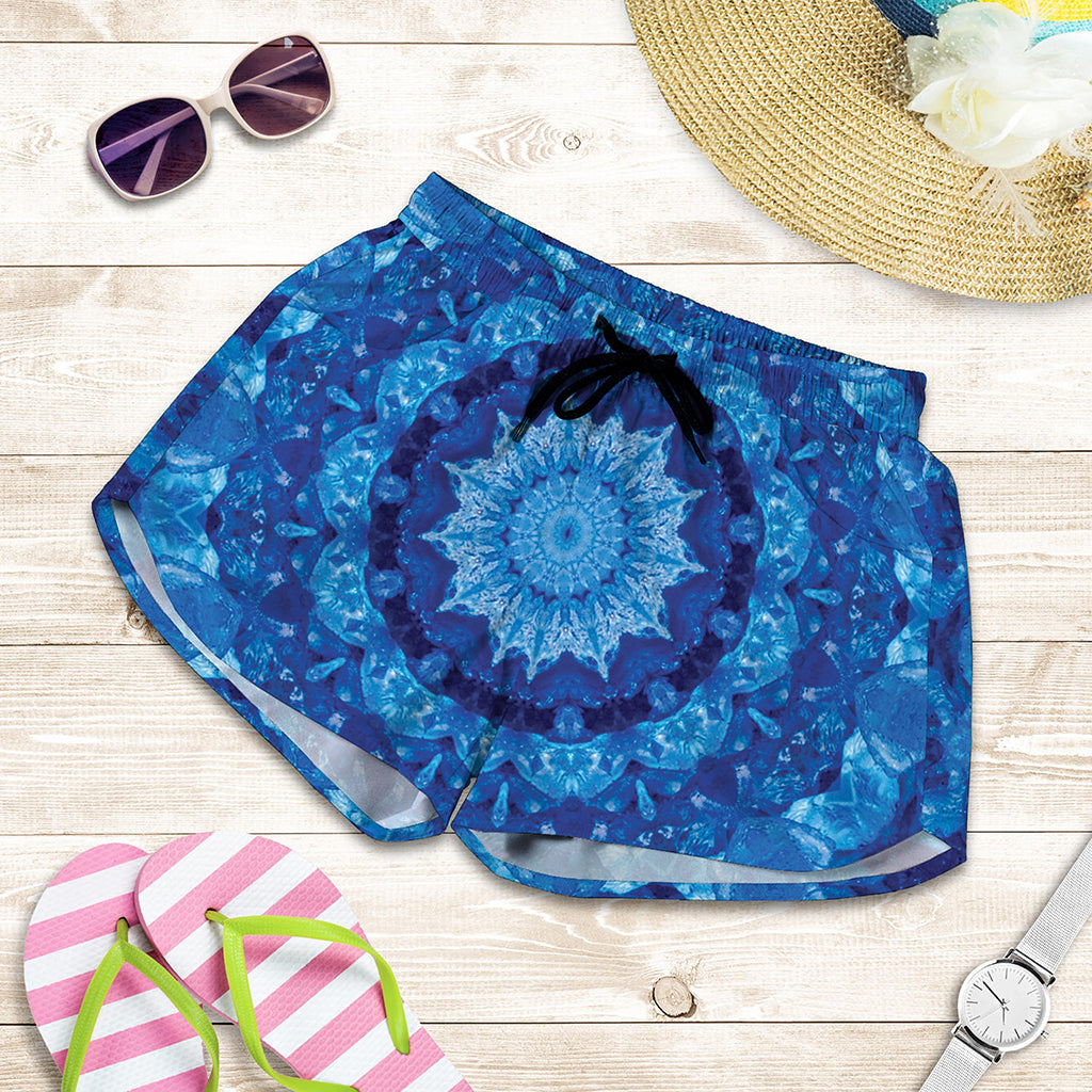 Blue Crystal Kaleidoscope Print Women's Shorts