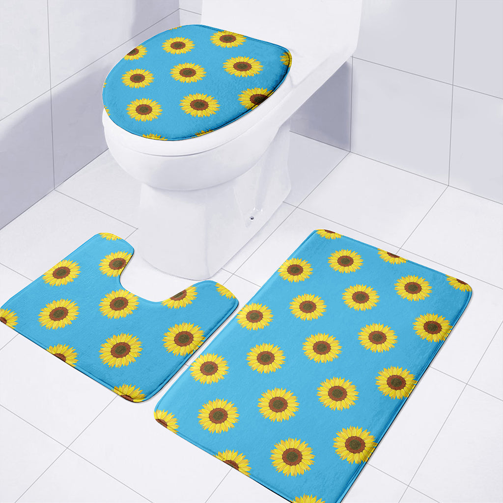 Blue Cute Sunflower Pattern Print 3 Piece Bath Mat Set