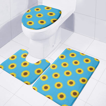 Blue Cute Sunflower Pattern Print 3 Piece Bath Mat Set