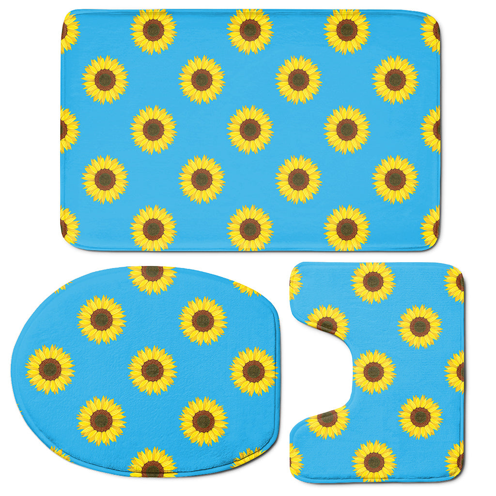 Blue Cute Sunflower Pattern Print 3 Piece Bath Mat Set