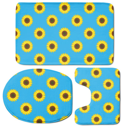 Blue Cute Sunflower Pattern Print 3 Piece Bath Mat Set