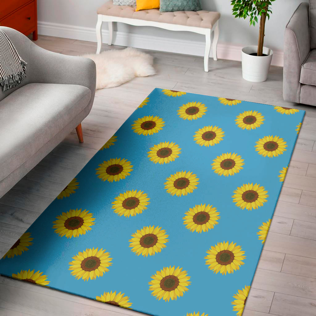 Blue Cute Sunflower Pattern Print Area Rug