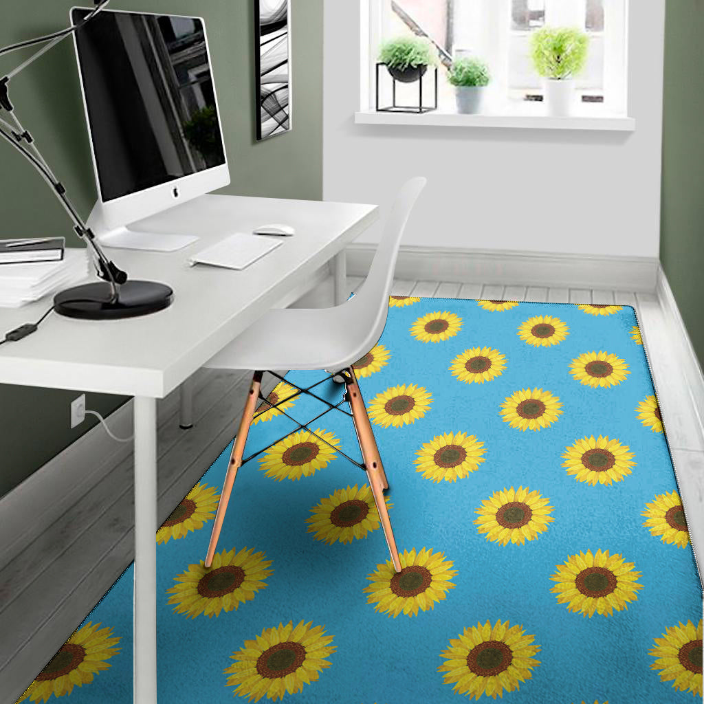 Blue Cute Sunflower Pattern Print Area Rug