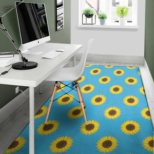 Blue Cute Sunflower Pattern Print Area Rug