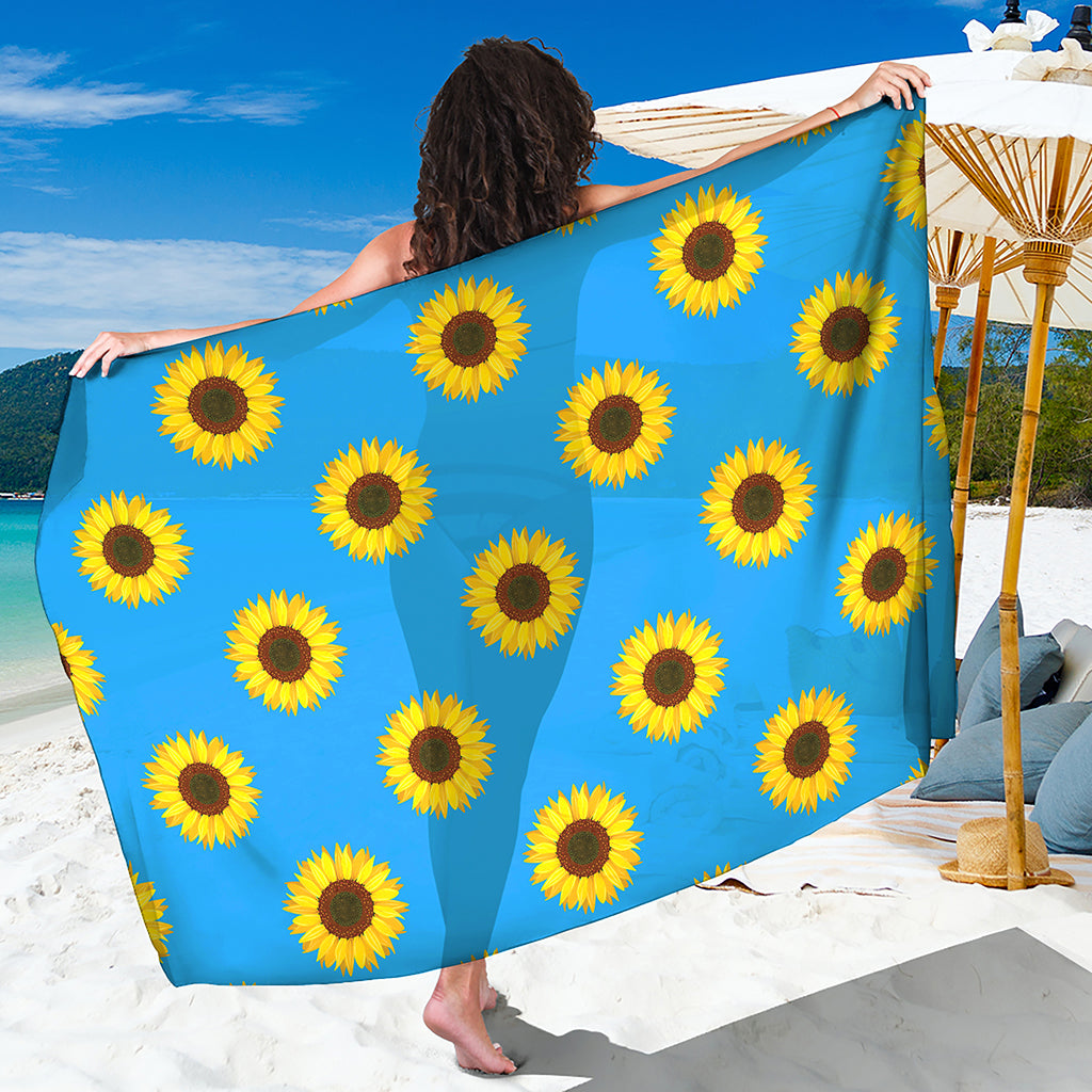 Blue Cute Sunflower Pattern Print Beach Sarong Wrap