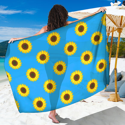 Blue Cute Sunflower Pattern Print Beach Sarong Wrap