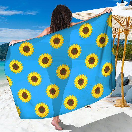 Blue Cute Sunflower Pattern Print Beach Sarong Wrap