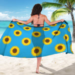 Blue Cute Sunflower Pattern Print Beach Sarong Wrap