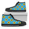 Blue Cute Sunflower Pattern Print Black High Top Shoes