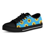 Blue Cute Sunflower Pattern Print Black Low Top Shoes