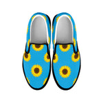 Blue Cute Sunflower Pattern Print Black Slip On Shoes