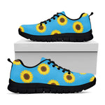Blue Cute Sunflower Pattern Print Black Sneakers