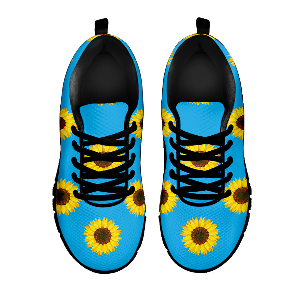 Blue Cute Sunflower Pattern Print Black Sneakers