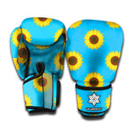 Blue Cute Sunflower Pattern Print Boxing Gloves