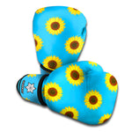 Blue Cute Sunflower Pattern Print Boxing Gloves