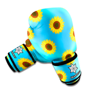 Blue Cute Sunflower Pattern Print Boxing Gloves