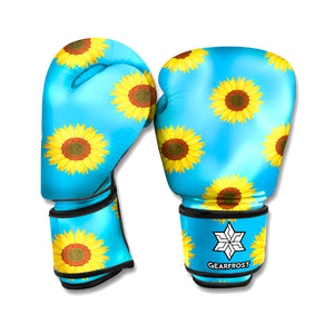 Blue Cute Sunflower Pattern Print Boxing Gloves