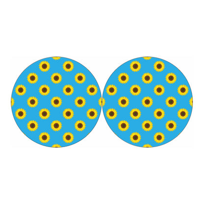 Blue Cute Sunflower Pattern Print Car Coasters