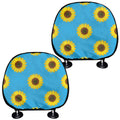 Blue Cute Sunflower Pattern Print Car Headrest Covers