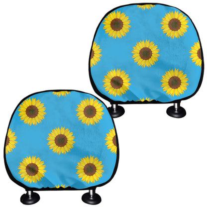 Blue Cute Sunflower Pattern Print Car Headrest Covers