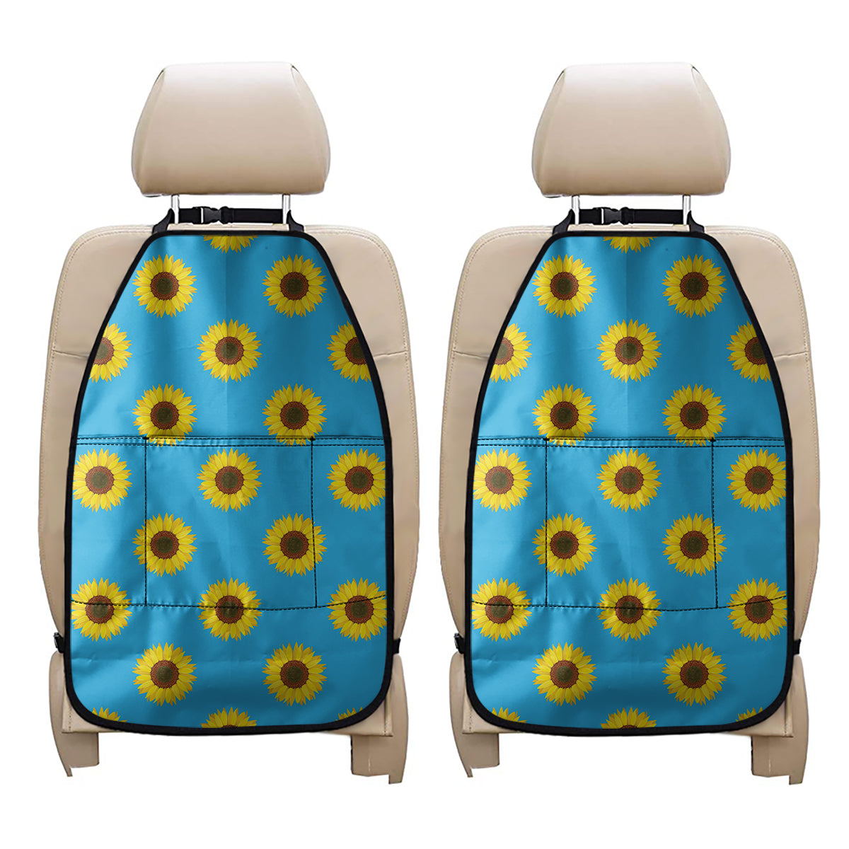 Blue Cute Sunflower Pattern Print Car Seat Organizers