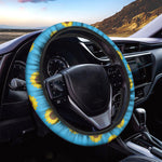 Blue Cute Sunflower Pattern Print Car Steering Wheel Cover