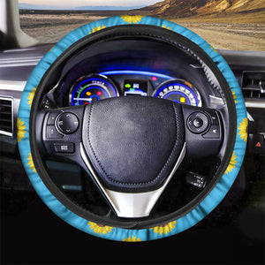 Blue Cute Sunflower Pattern Print Car Steering Wheel Cover