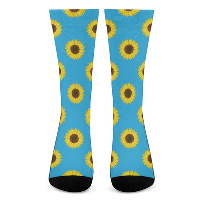 Blue Cute Sunflower Pattern Print Crew Socks