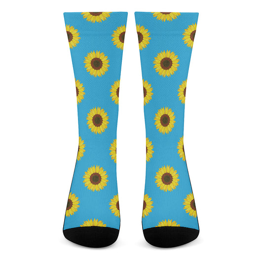 Blue Cute Sunflower Pattern Print Crew Socks
