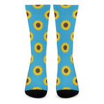 Blue Cute Sunflower Pattern Print Crew Socks