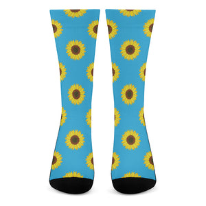 Blue Cute Sunflower Pattern Print Crew Socks