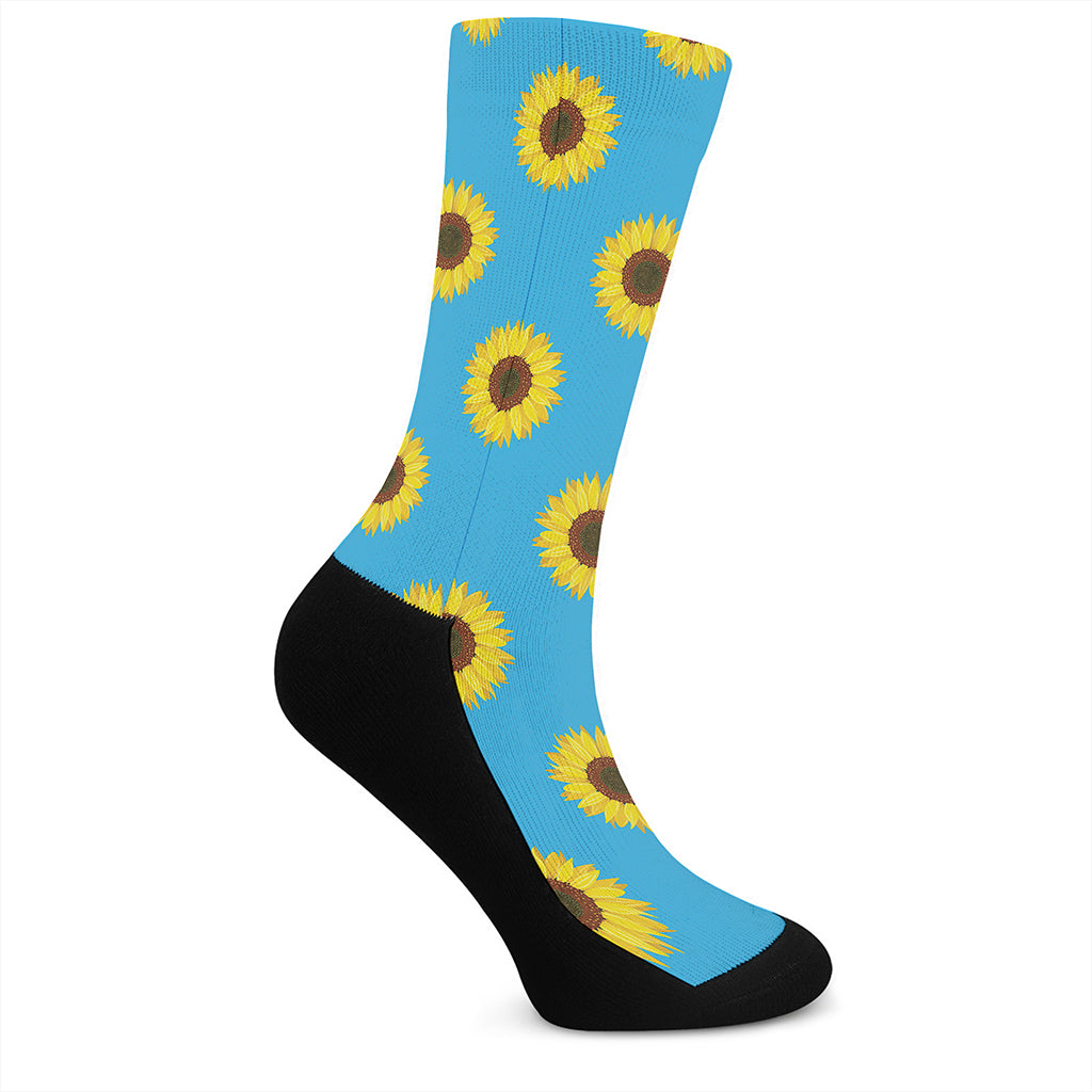 Blue Cute Sunflower Pattern Print Crew Socks