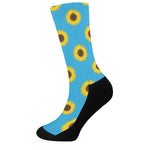 Blue Cute Sunflower Pattern Print Crew Socks