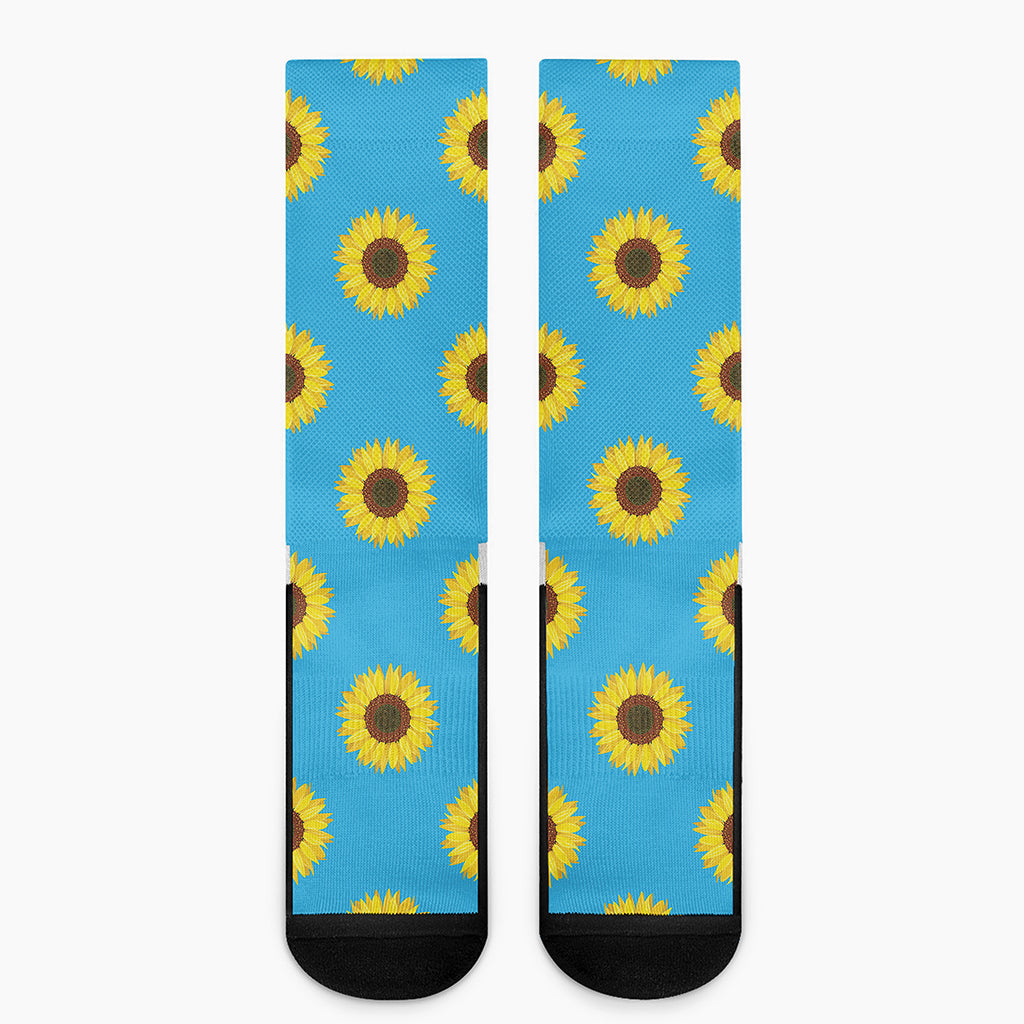 Blue Cute Sunflower Pattern Print Crew Socks