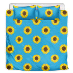 Blue Cute Sunflower Pattern Print Duvet Cover Bedding Set