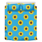 Blue Cute Sunflower Pattern Print Duvet Cover Bedding Set