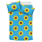 Blue Cute Sunflower Pattern Print Duvet Cover Bedding Set