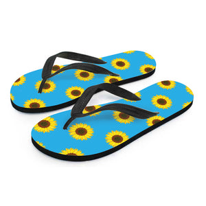 Blue Cute Sunflower Pattern Print Flip Flops