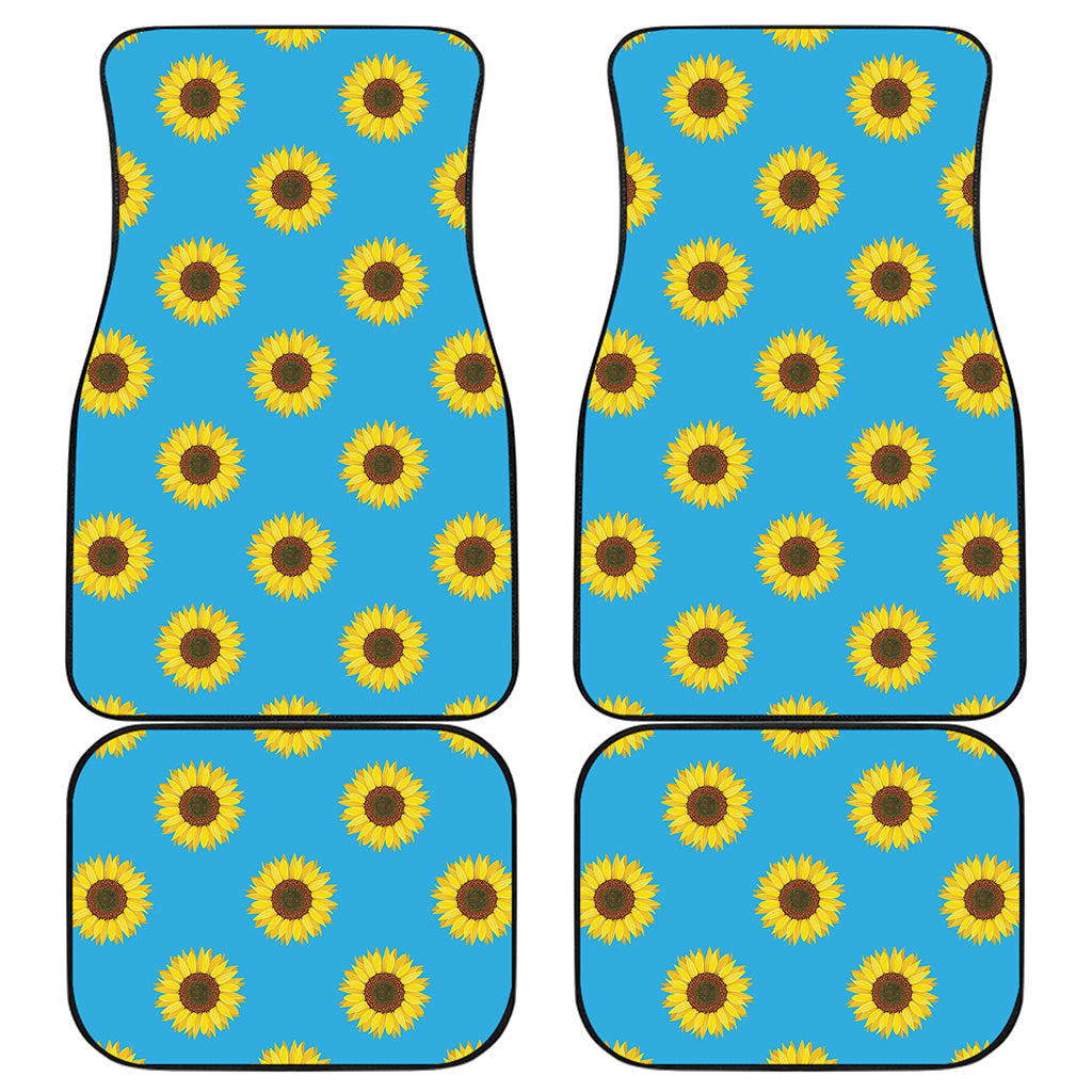 Blue Cute Sunflower Pattern Print Front and Back Car Floor Mats