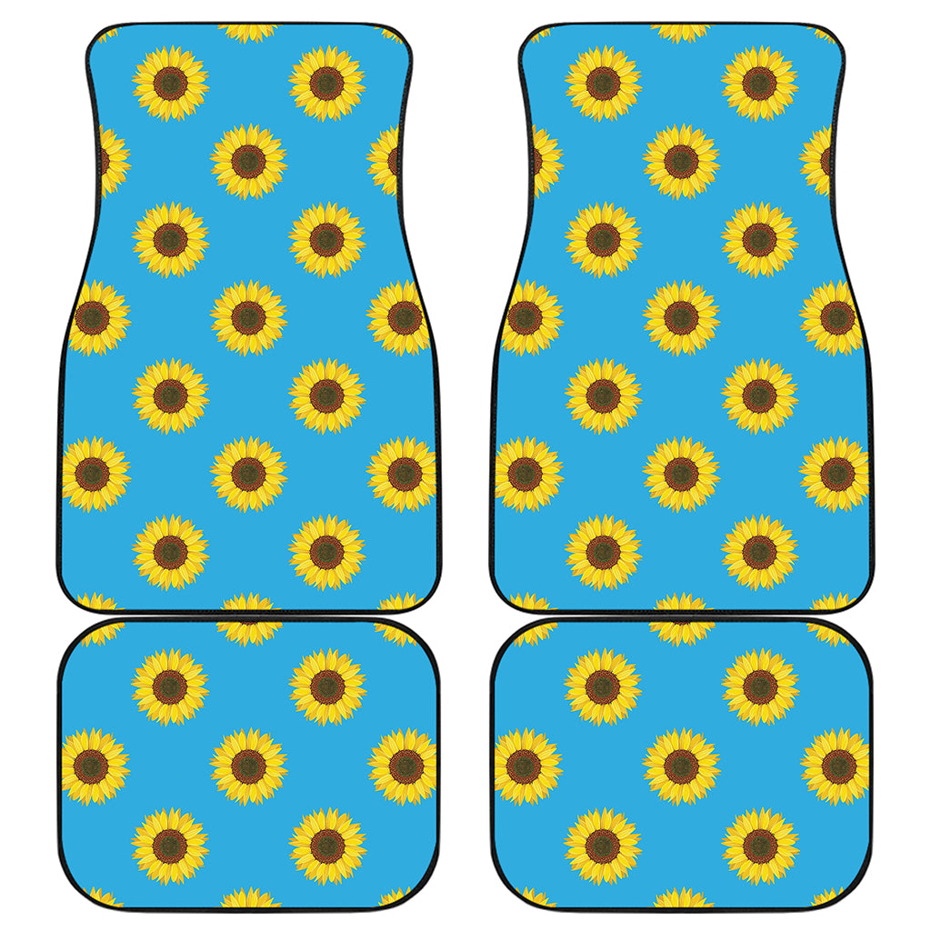 Blue Cute Sunflower Pattern Print Front and Back Car Floor Mats
