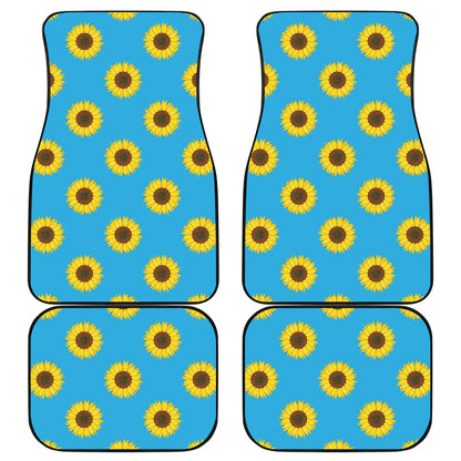 Blue Cute Sunflower Pattern Print Front and Back Car Floor Mats