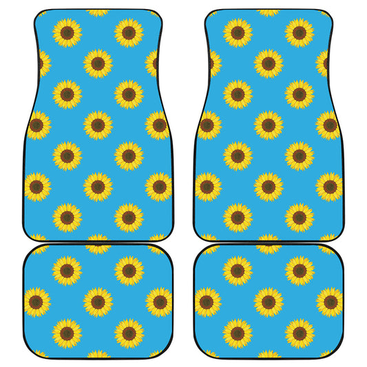 Blue Cute Sunflower Pattern Print Front and Back Car Floor Mats