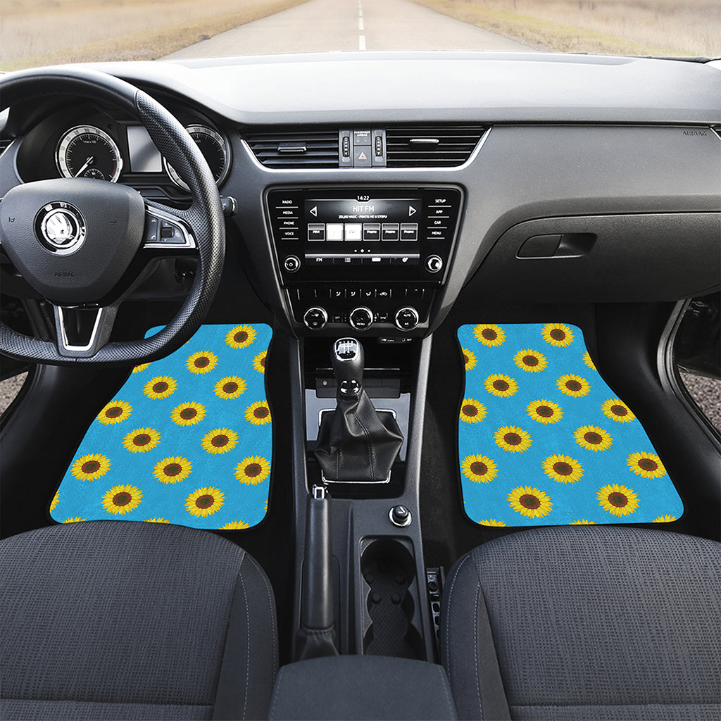 Blue Cute Sunflower Pattern Print Front and Back Car Floor Mats