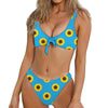 Blue Cute Sunflower Pattern Print Front Bow Tie Bikini