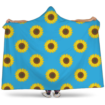 Blue Cute Sunflower Pattern Print Hooded Blanket