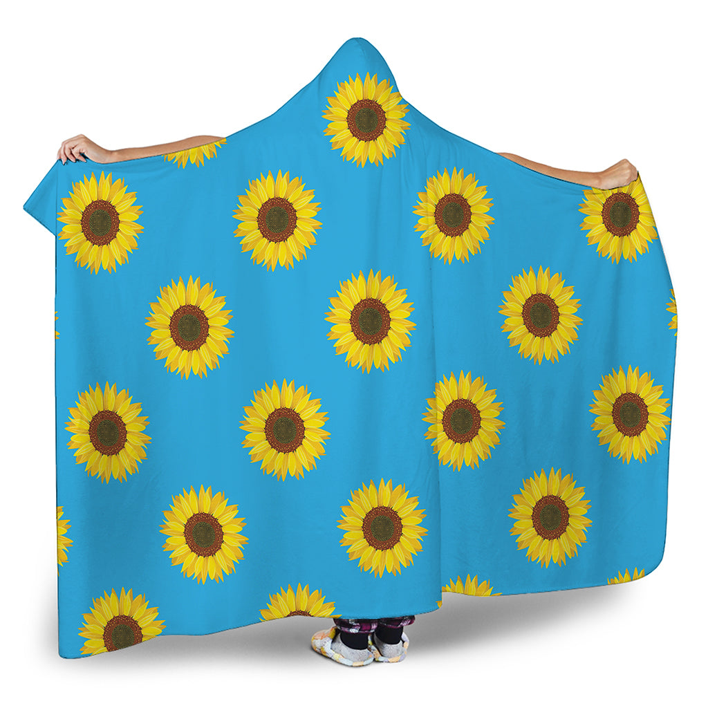 Blue Cute Sunflower Pattern Print Hooded Blanket