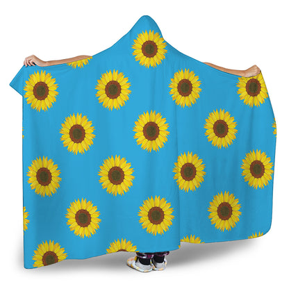 Blue Cute Sunflower Pattern Print Hooded Blanket