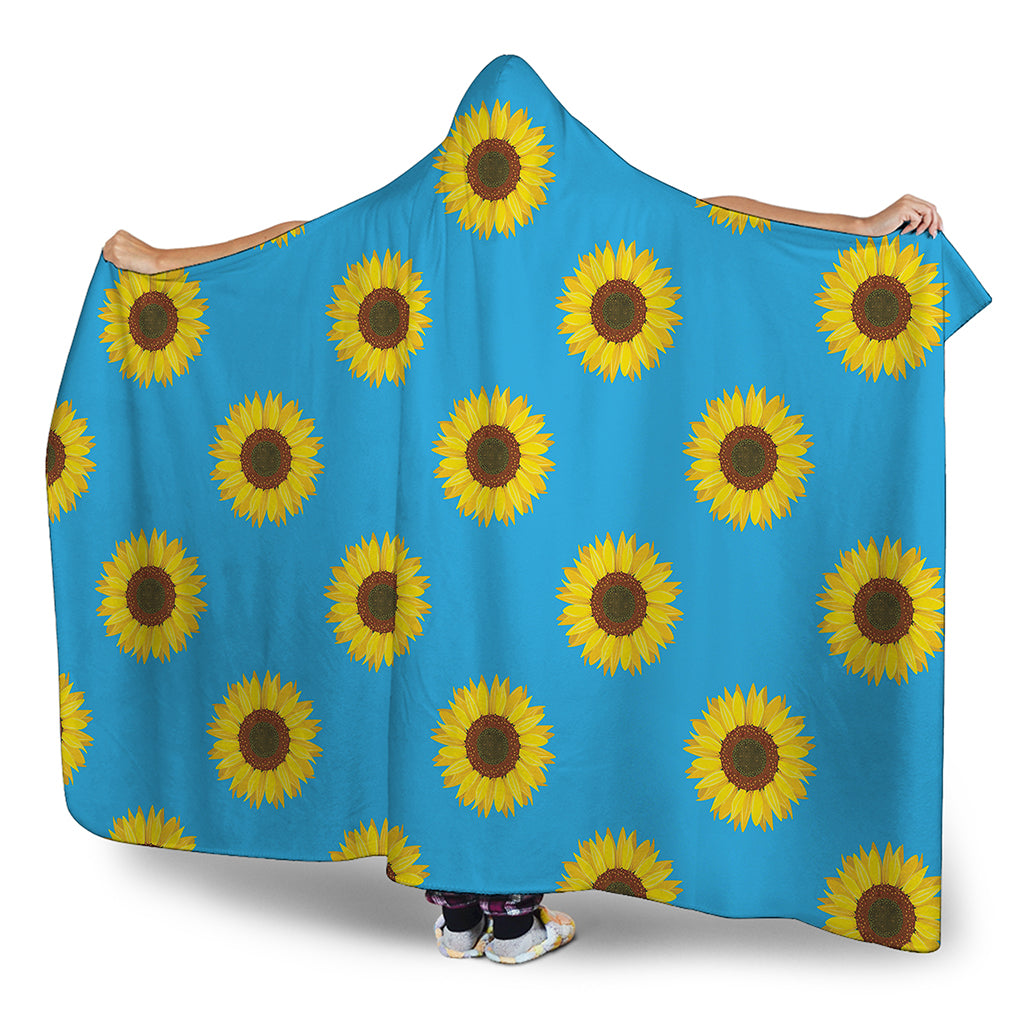 Blue Cute Sunflower Pattern Print Hooded Blanket